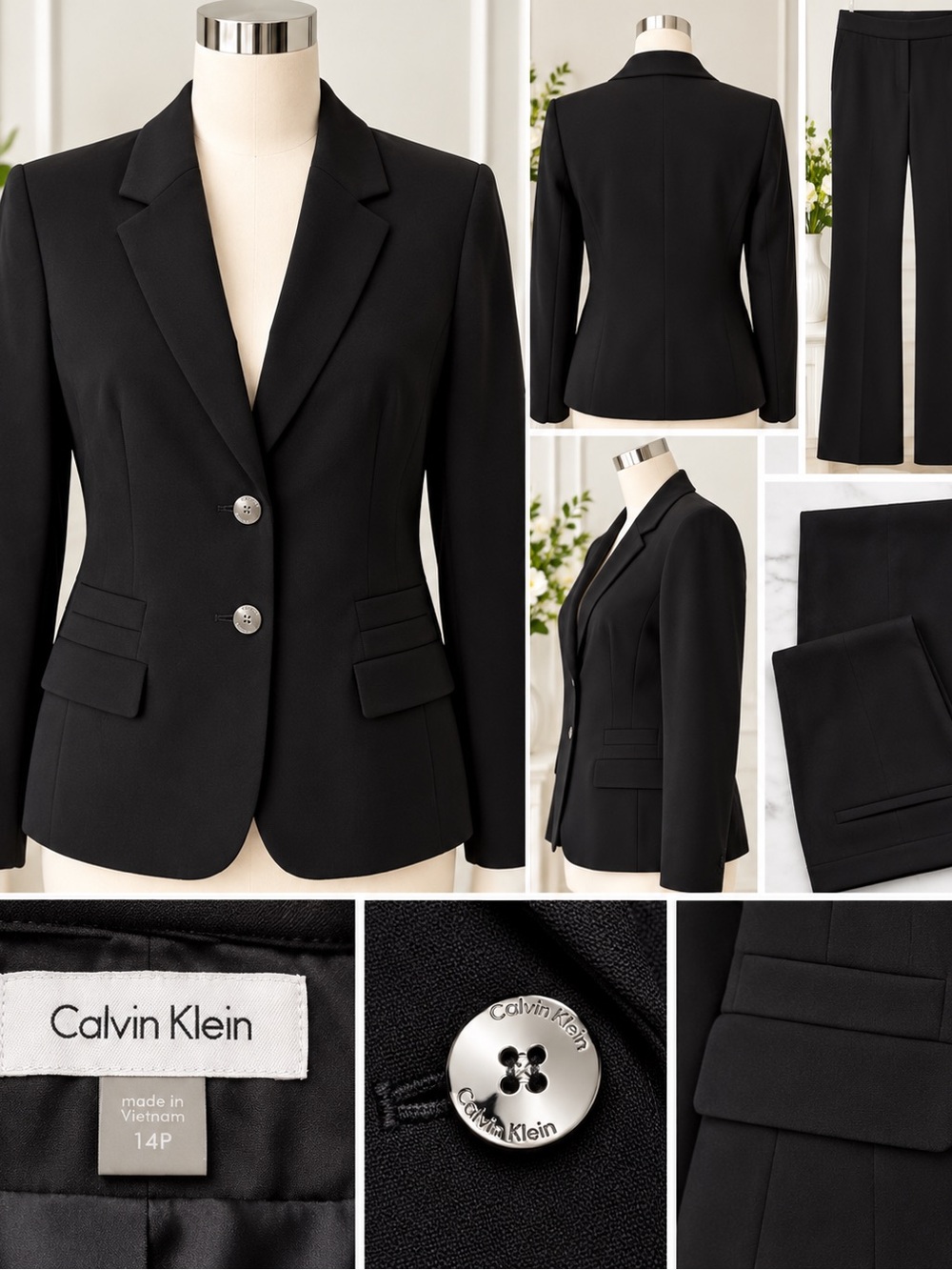 Calvin Klein Black Women's Two-Button Tailored Blazer and Pants